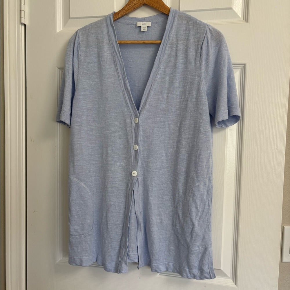 J. Jill Light Blue Linen V-Neck Long Cardigan